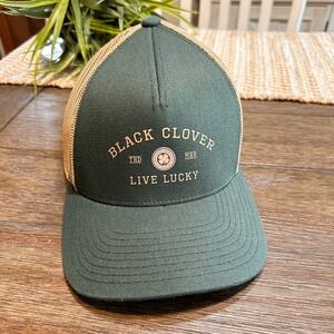 Black Clover Live Lucky Olive Green Tan Trucker Hat Mens Golf Cap
